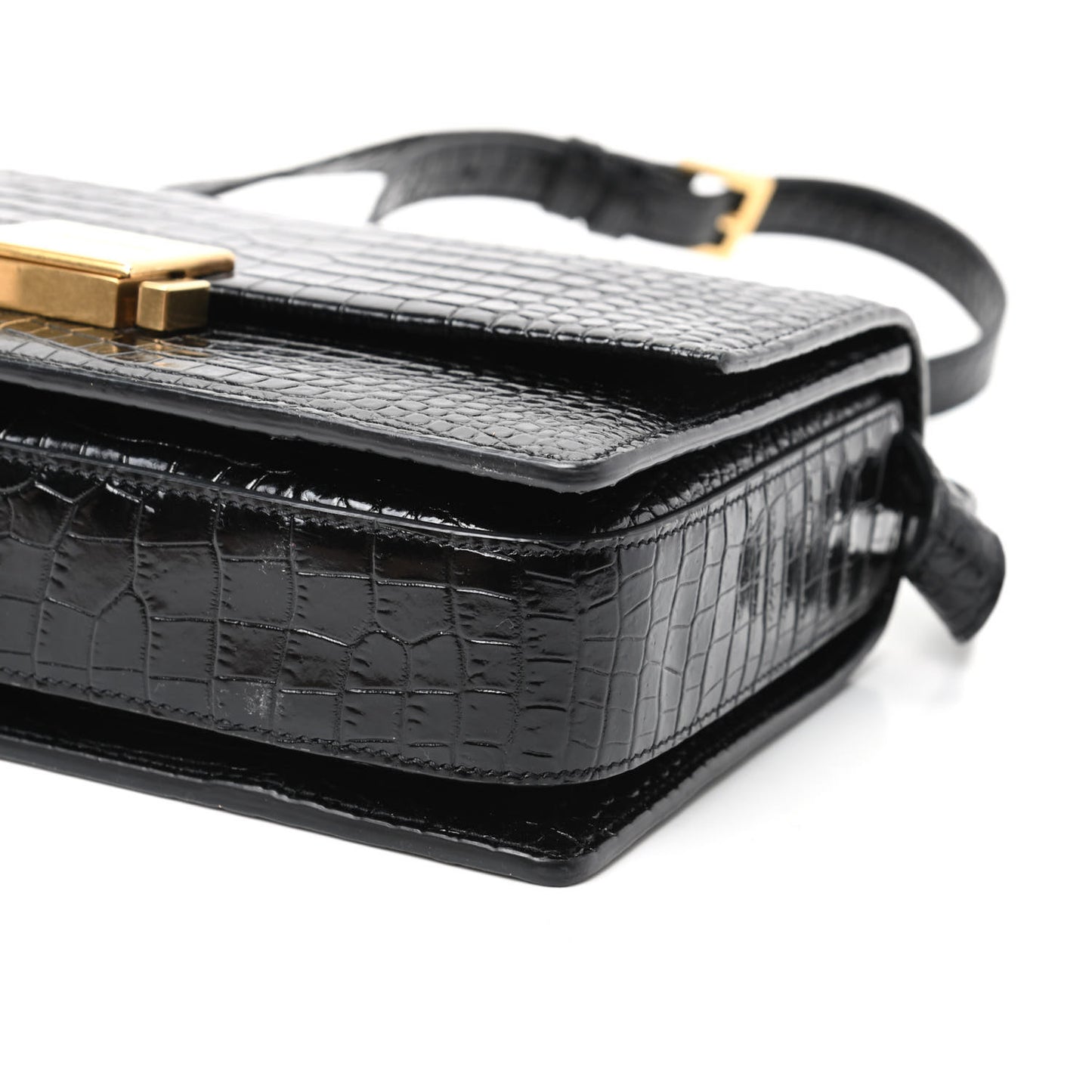 Calfskin Crocodile Embossed Medium Bellechasse Satchel Black