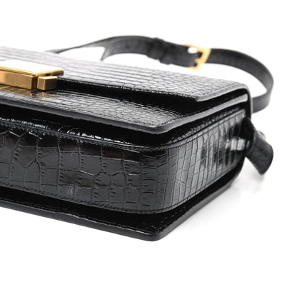 Saint Laurent Calfskin Crocodile Embossed Medium Bellechasse Satchel Black 9 of 9