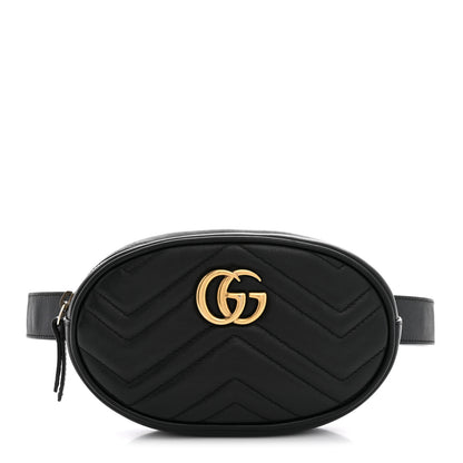 Gucci Calfskin Matelasse GG Marmont Belt Bag 75 30 Black 1 of 12