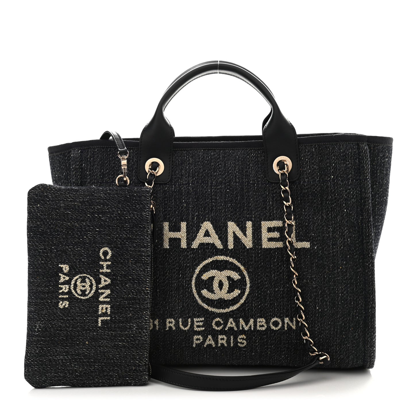 Denim Small Deauville Tote Dark Blue White