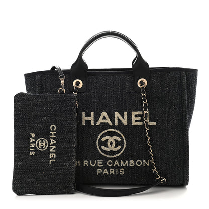 Chanel Denim Small Deauville Tote Dark Blue White 1 of 12