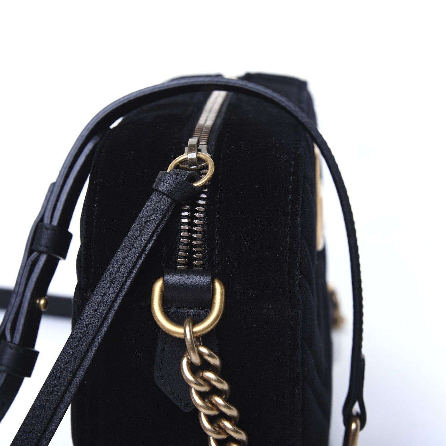 Gucci Velvet Matelasse Small GG Marmont Chain Shoulder Bag Black 14 of 15