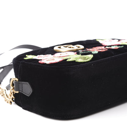 Gucci Velvet Matelasse Deer Embroidered Small GG Marmont Chain Shoulder Bag Black 8 of 9