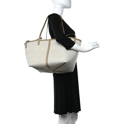Burberry Cotton Canvas Mini Logo Horseferry Tote Bag Off White 2 of 11