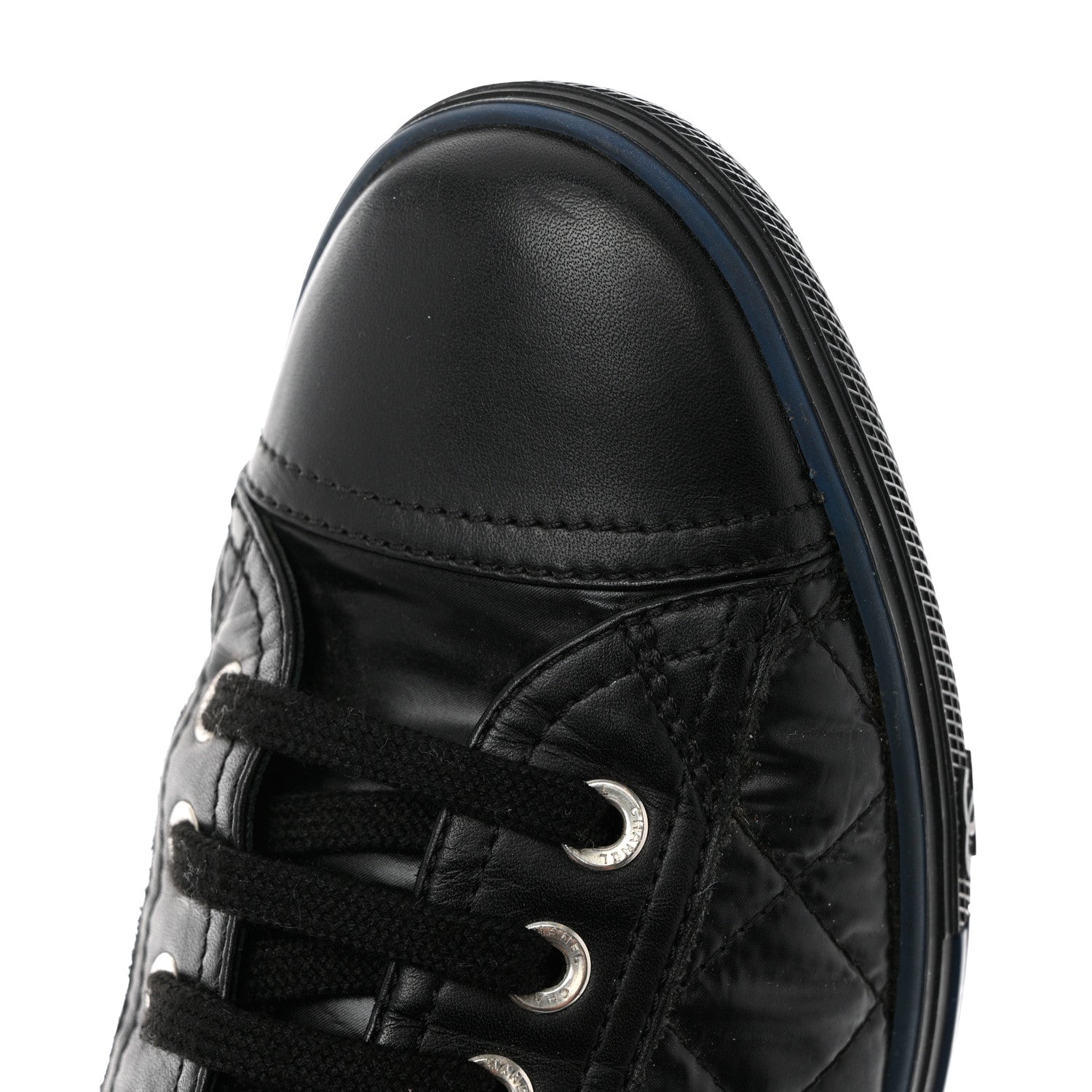 Chanel Nylon Calfskin Quilted CC Sneakers 37 Black Blue 10 of 11