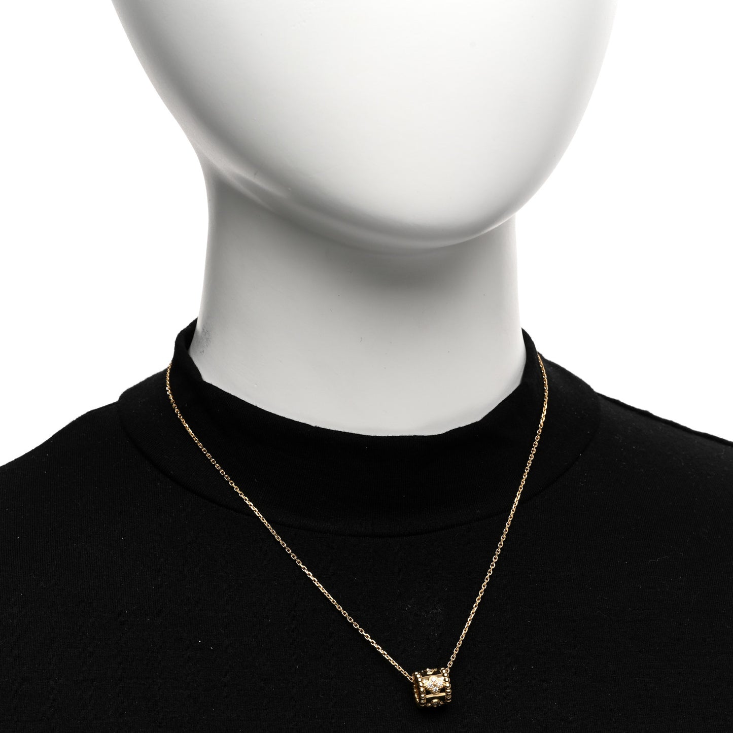 VAN CLEEF & ARPELS 18K Yellow Gold Diamond Small Perlee Clovers Pendant Necklace