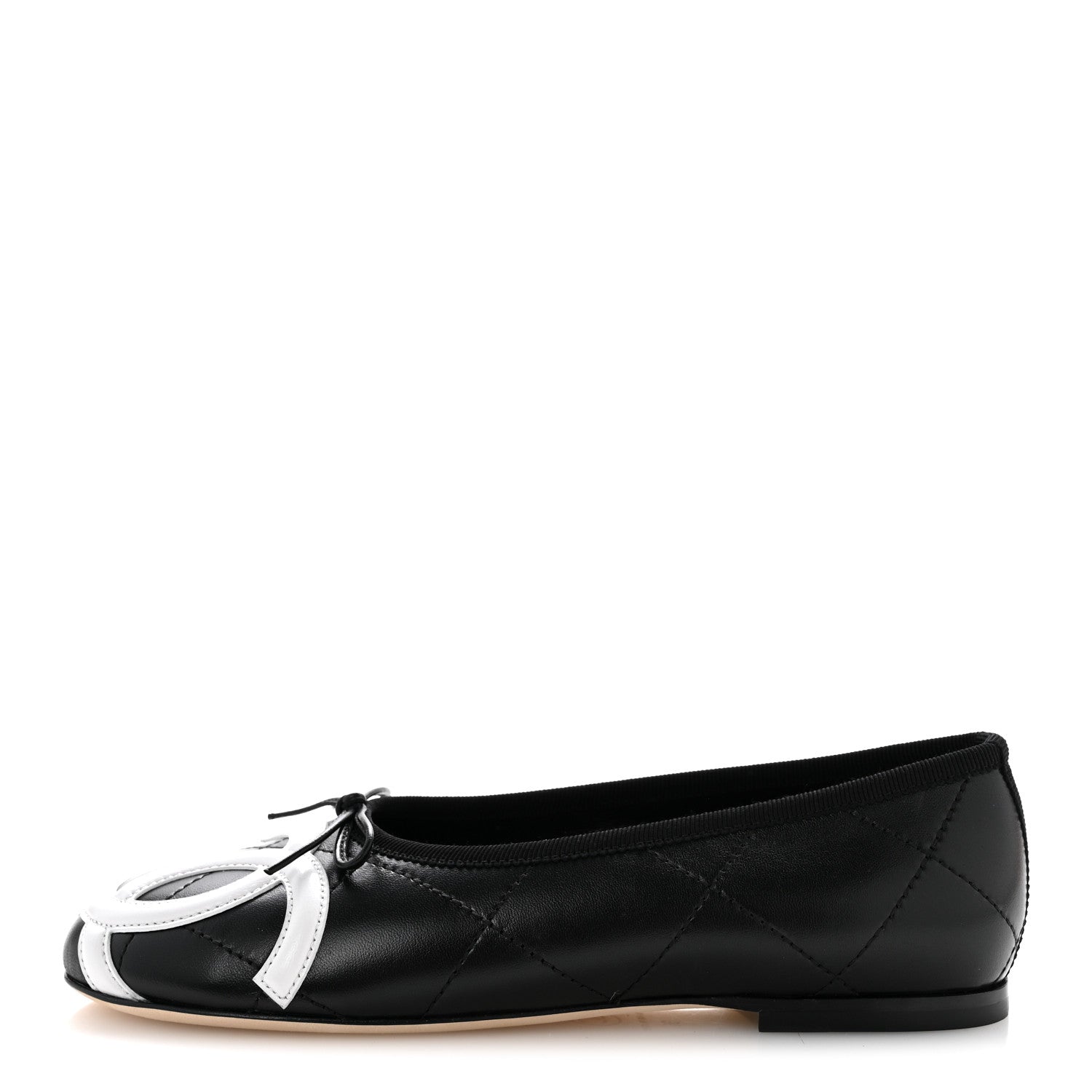 Chanel Lambskin Quilted CC Cambon Ballet Flats 36 Black White 1 of 10
