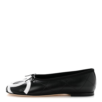 Chanel Lambskin Quilted CC Cambon Ballet Flats 36 Black White 1 of 10