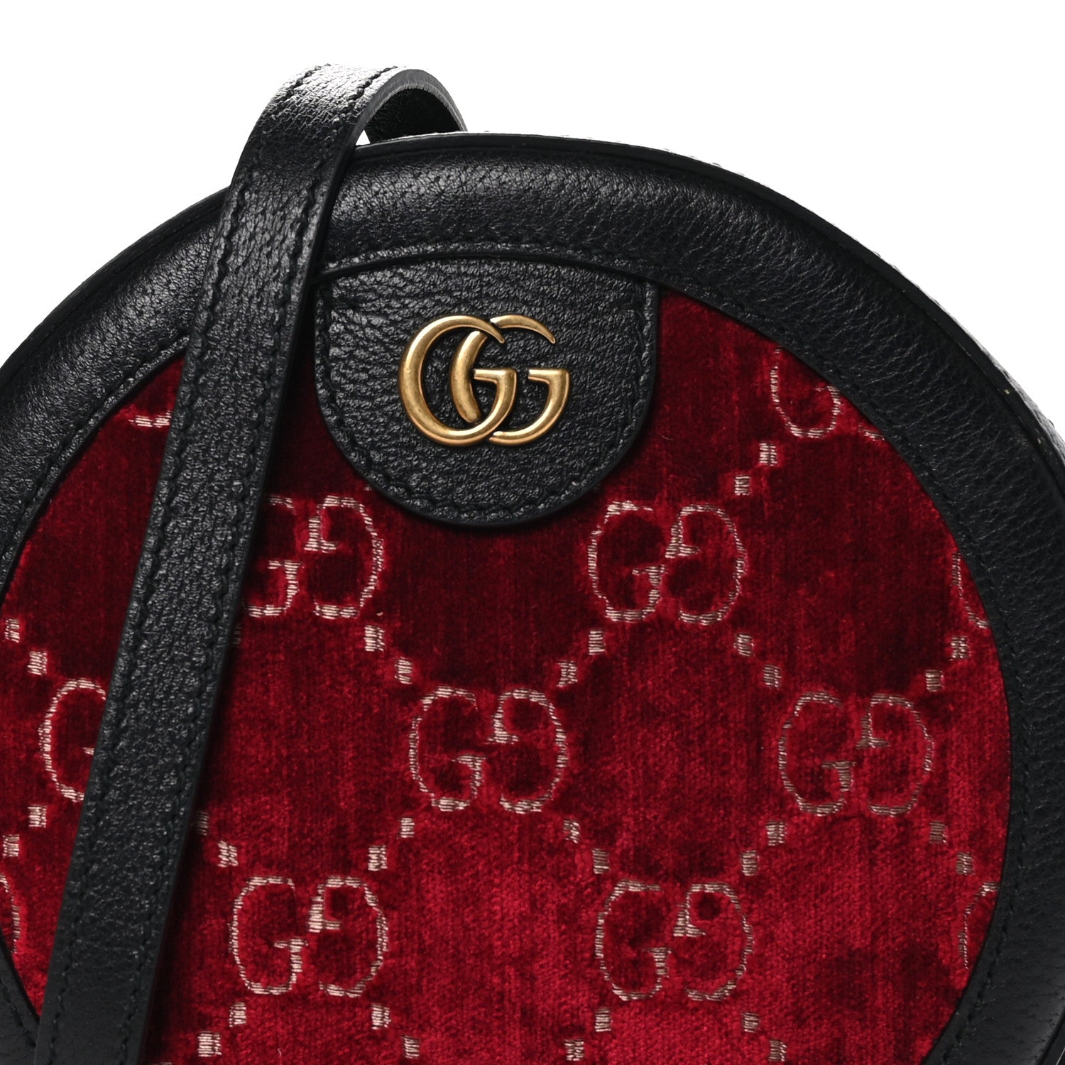 Gucci Velvet GG Monogram Textured Calfskin Round Shoulder Bag Red Cipria Black 8 of 11