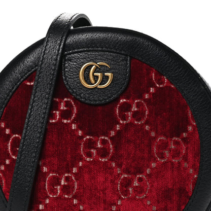 Gucci Velvet GG Monogram Textured Calfskin Round Shoulder Bag Red Cipria Black 8 of 11