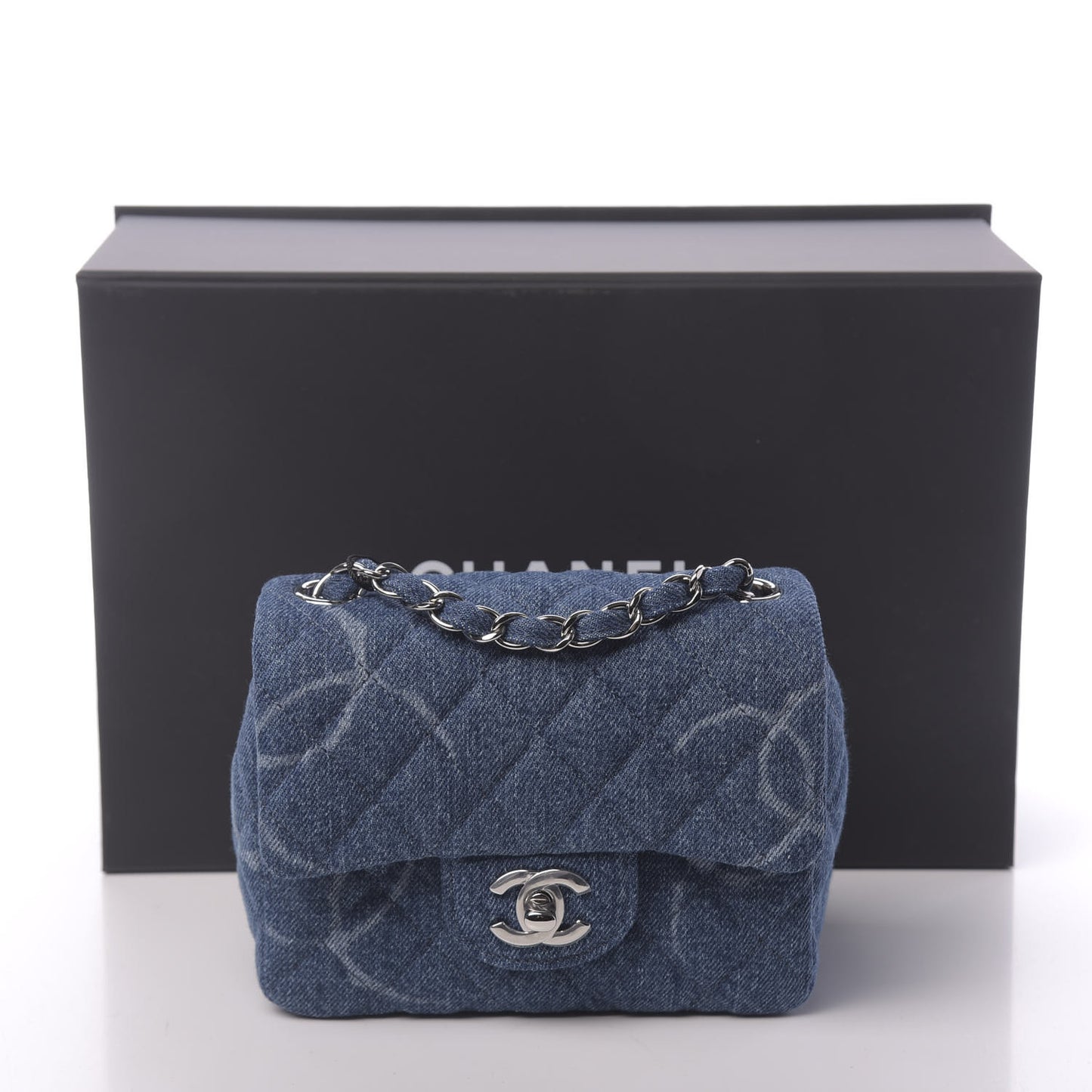 Denim CC Quilted Mini Square Flap Blue