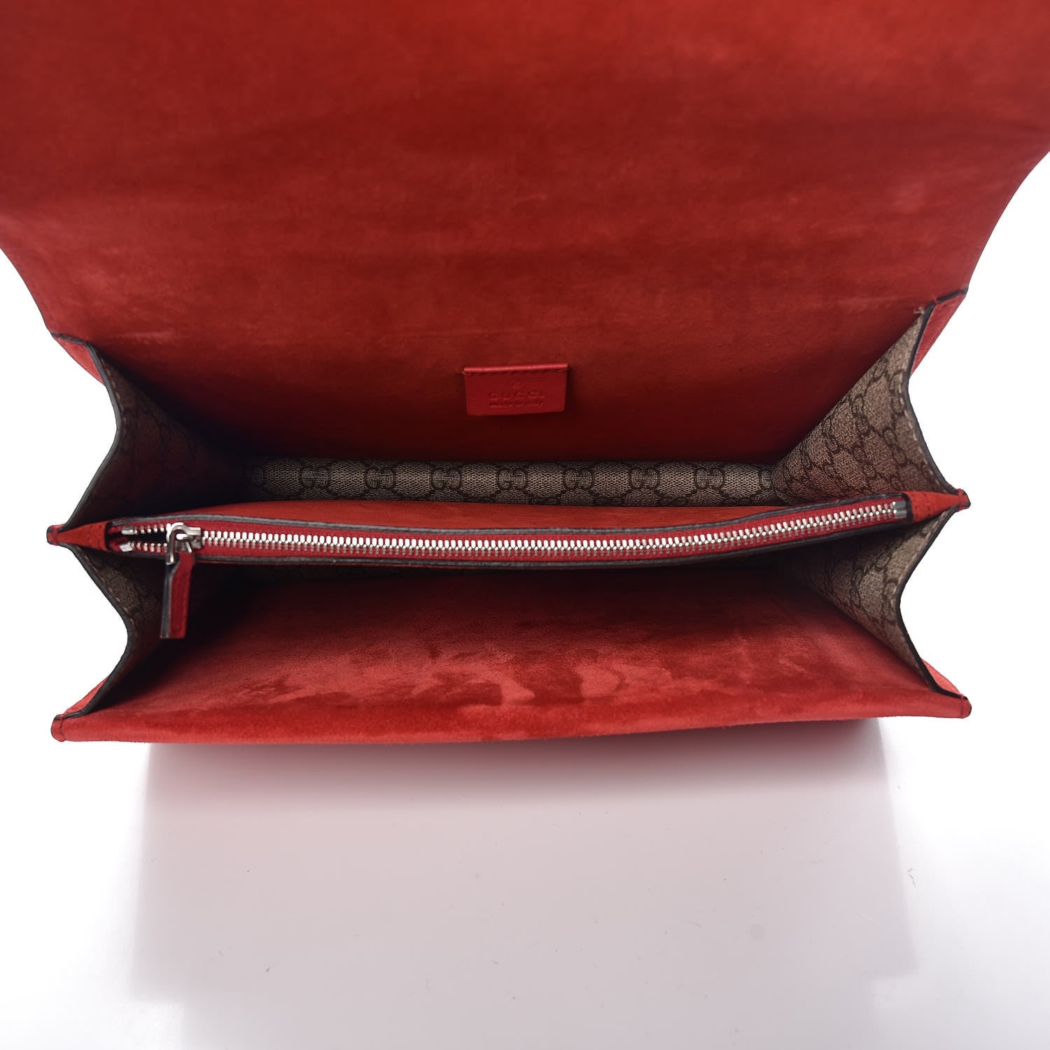 Gucci GG Supreme Monogram Suede Cudu Medium Dionysus Shoulder Bag Beige Ebony Vulcanic Red 6 of 14