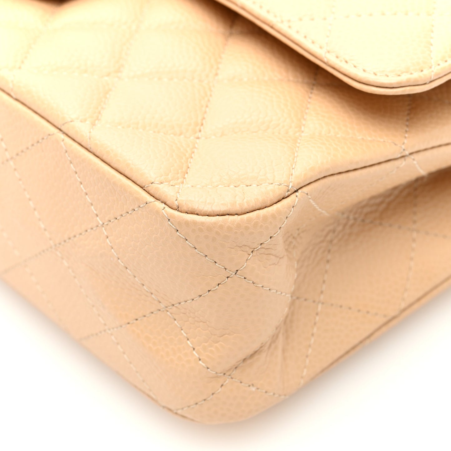 Caviar Quilted Medium Double Flap Beige