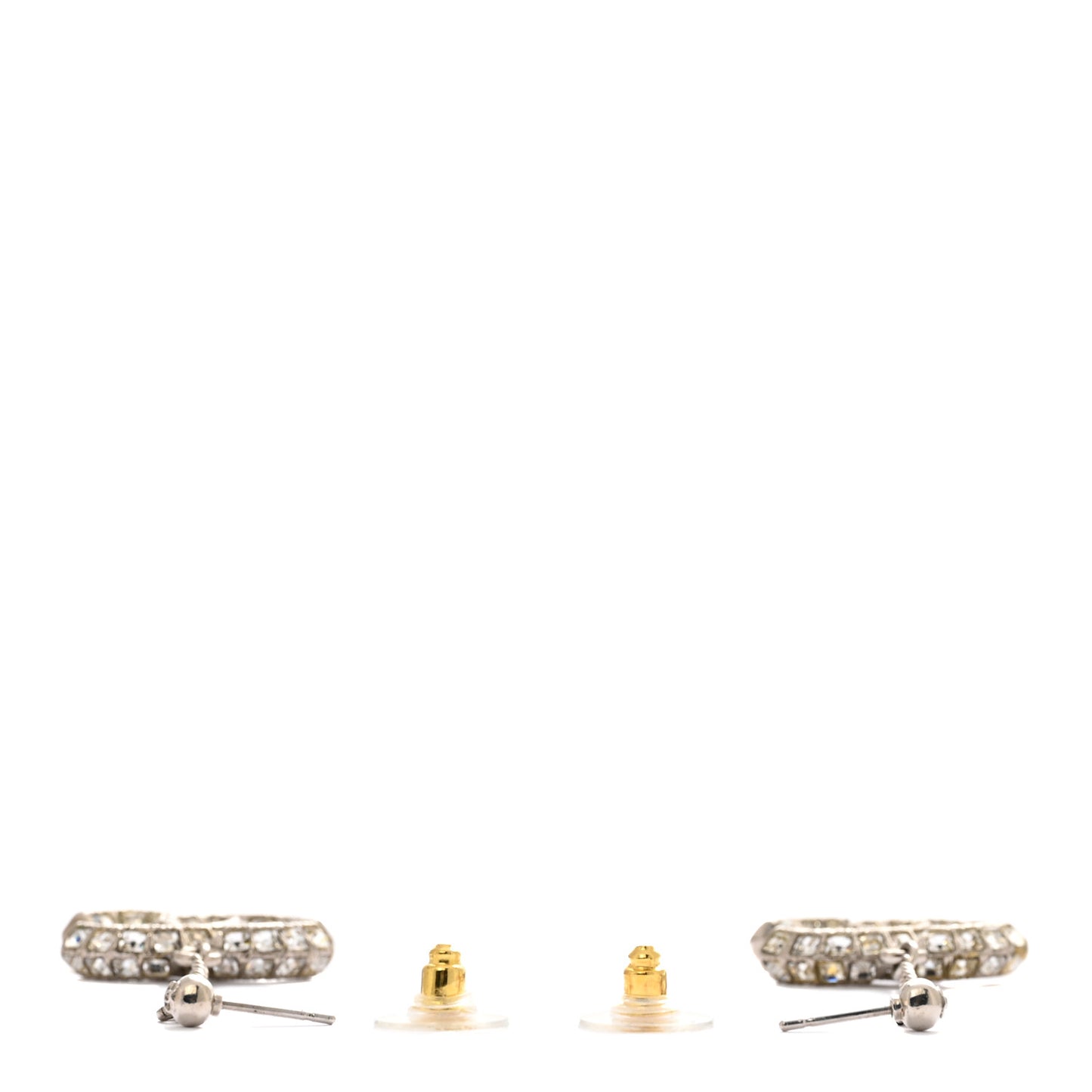 Baguette Crystal CC Drop Earrings Silver