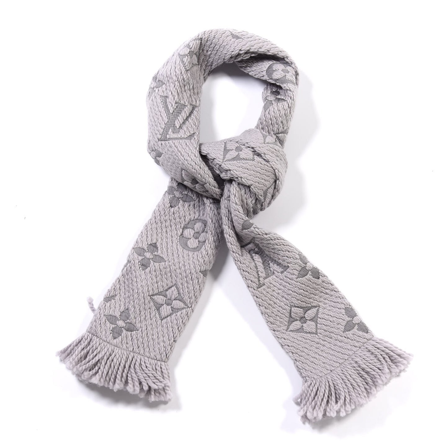 Wool Silk Logomania Scarf Pearl Grey