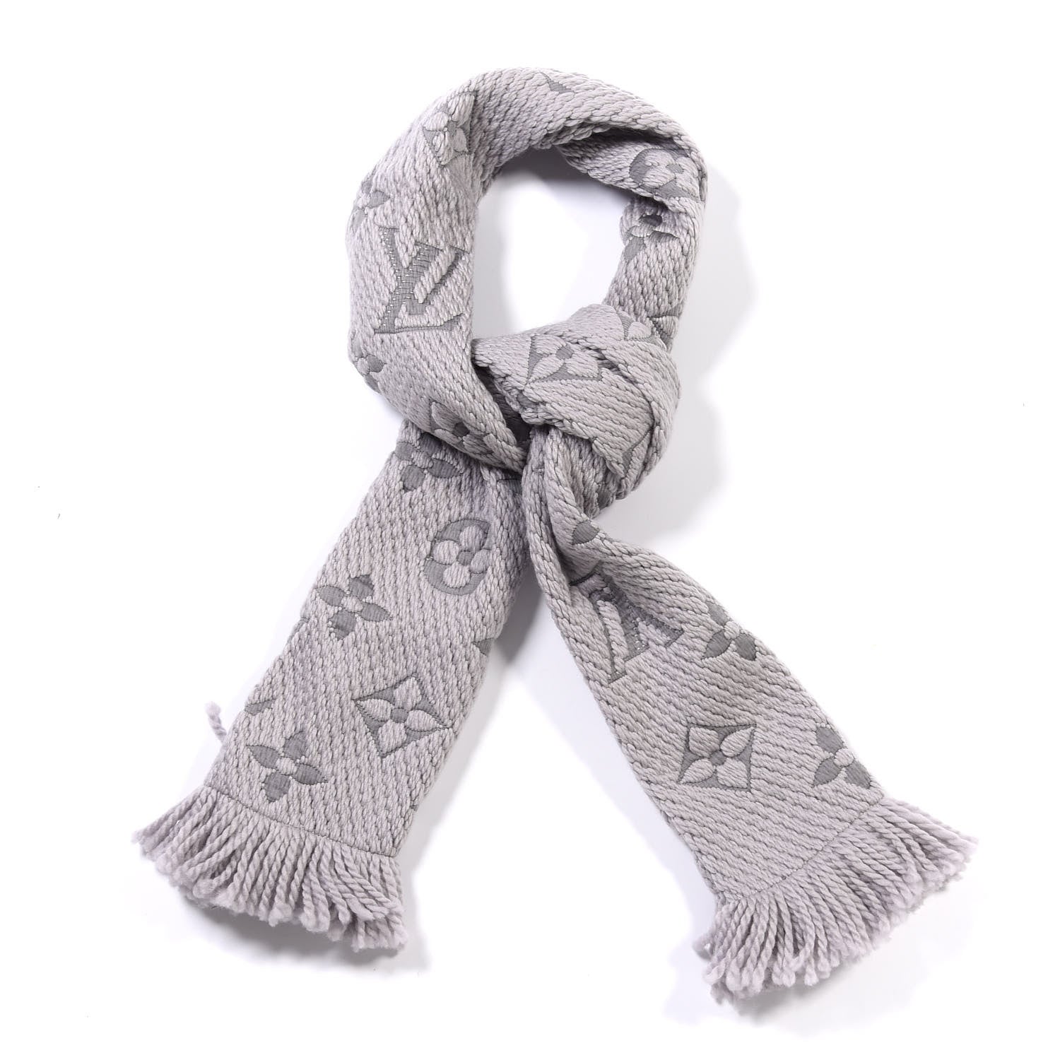 Louis Vuitton Wool Silk Logomania Scarf Pearl Grey 2 of 4