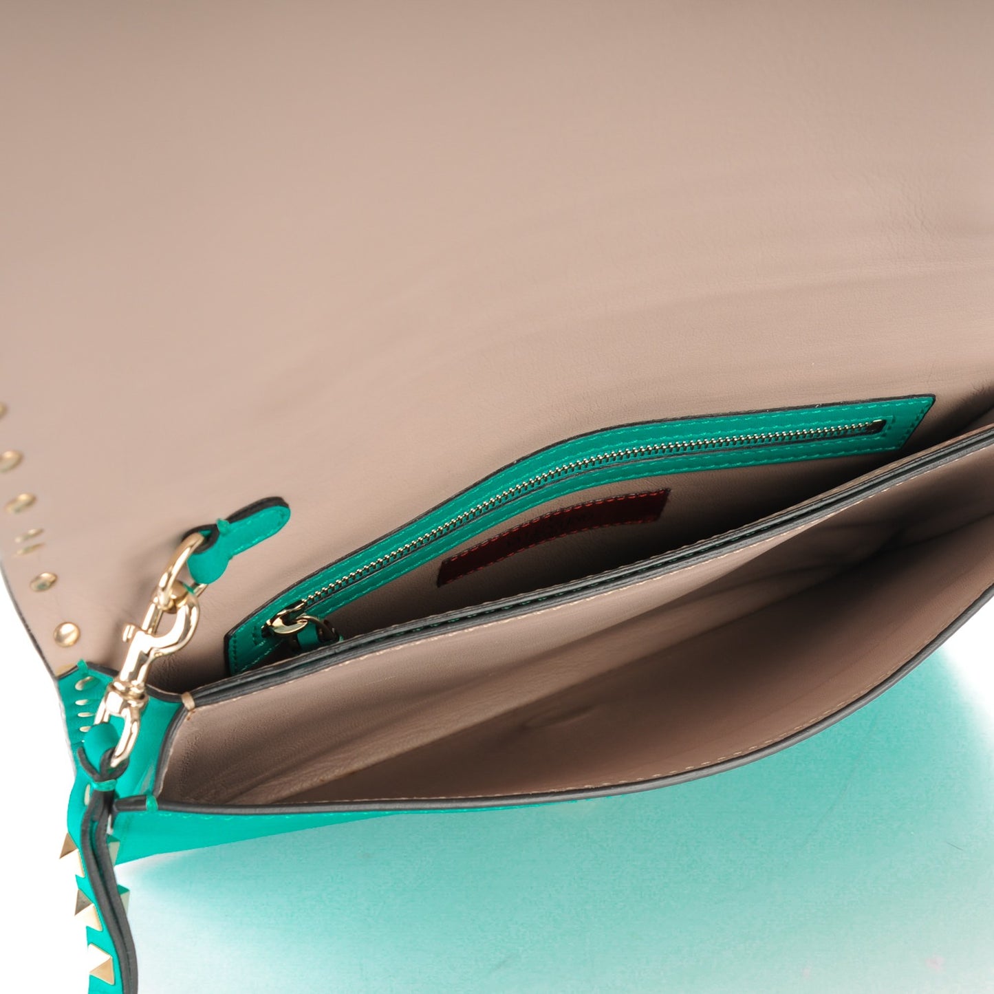 Nappa Rockstud Wristlet Clutch Opaline Green