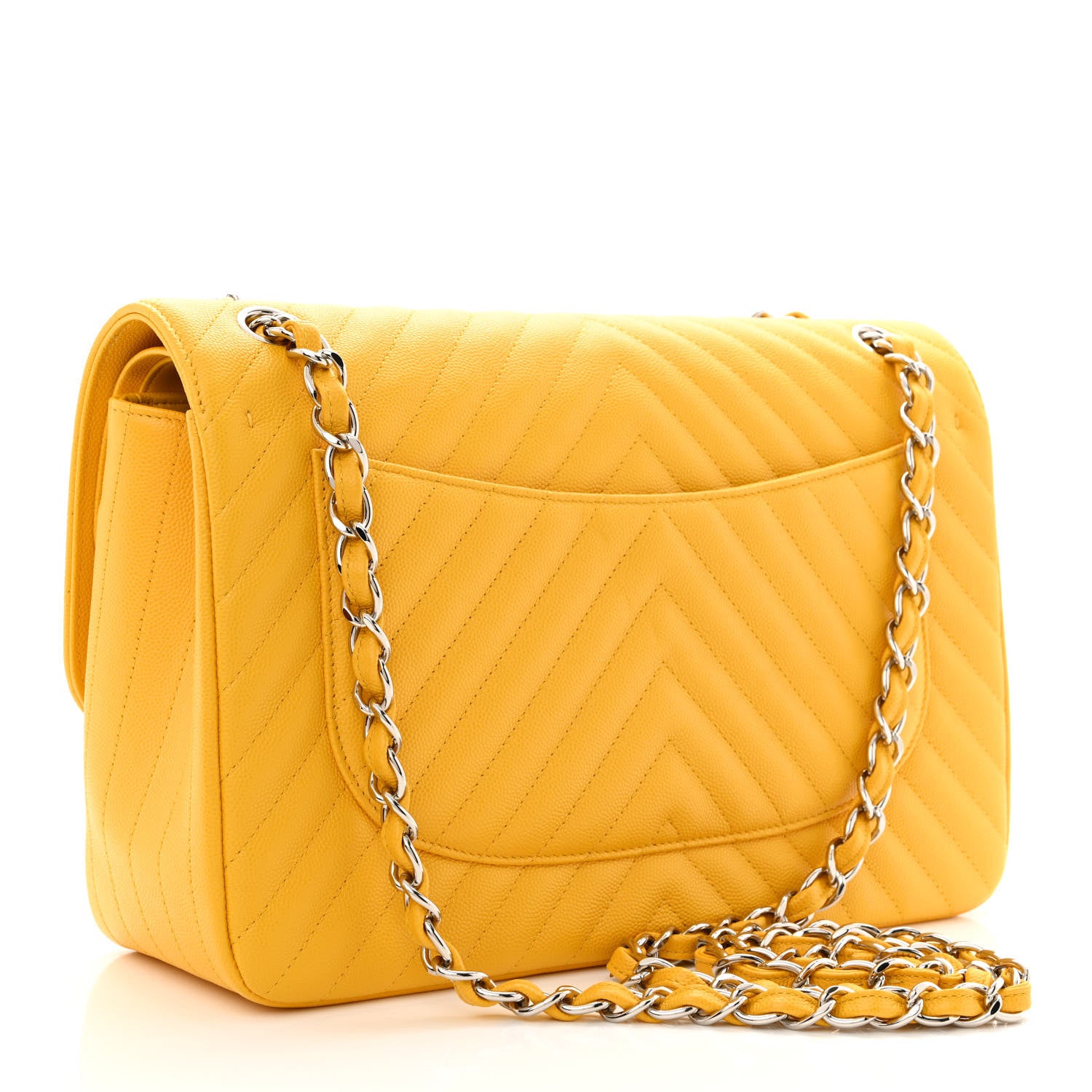 Chanel Caviar Chevron Quilted Jumbo Double Flap Yellow 3 of 11