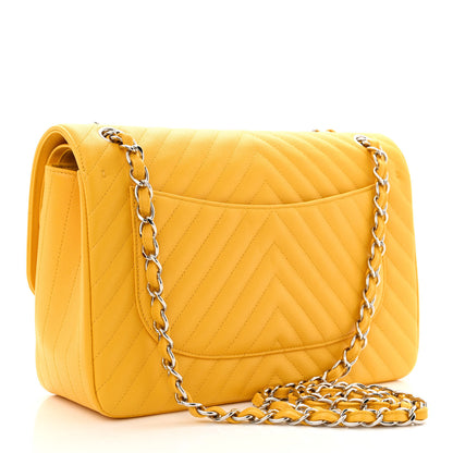 Chanel Caviar Chevron Quilted Jumbo Double Flap Yellow 3 of 11