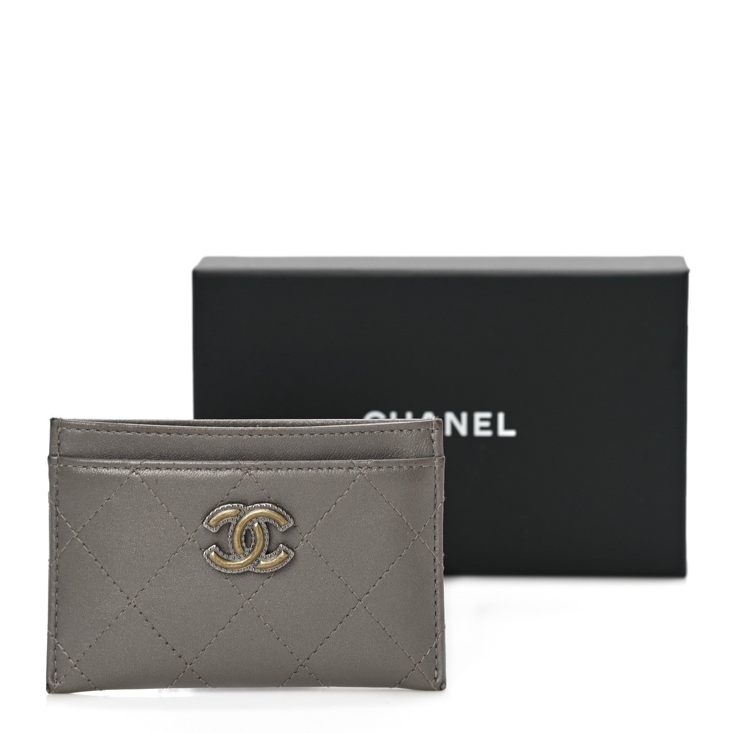 Chanel Calfskin Resin Stitched Card Holder Grey 11 of 11