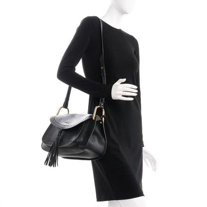 Chloe Calfskin Perforated Medium Hudson Double Carry Shoulder Bag Black 2 of 8