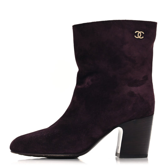 Suede Calfskin CC Short Boots 37 Burgundy