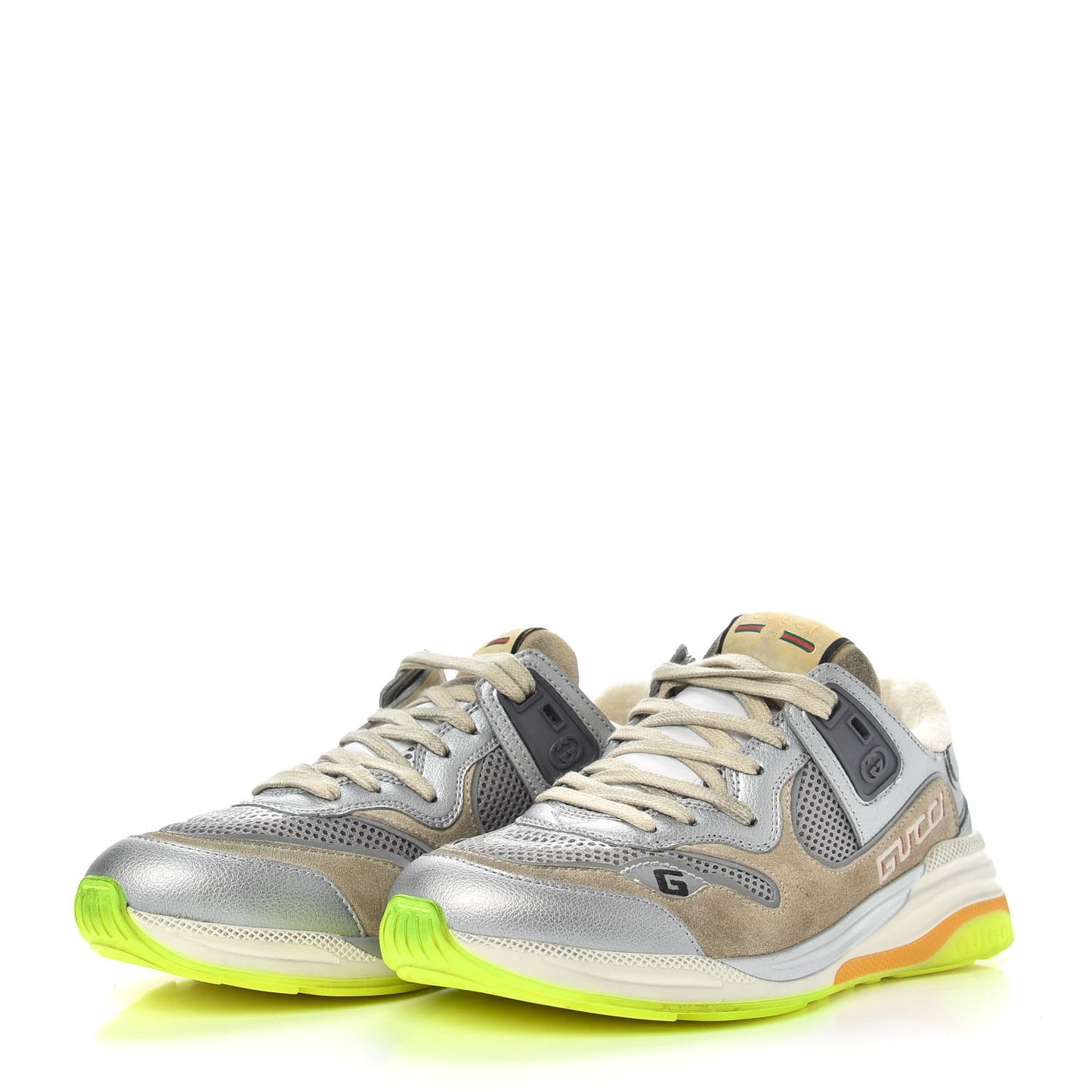 Metallic Calfskin Suede Womens Ultrapace Sneakers 37.5 Silver Oatmeal