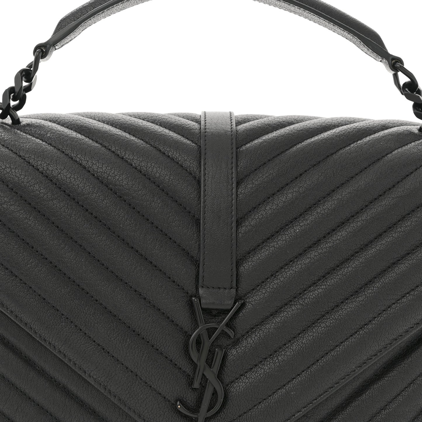 Sheepskin Matelasse Chevron Monogram Monochrome Large College Satchel Black