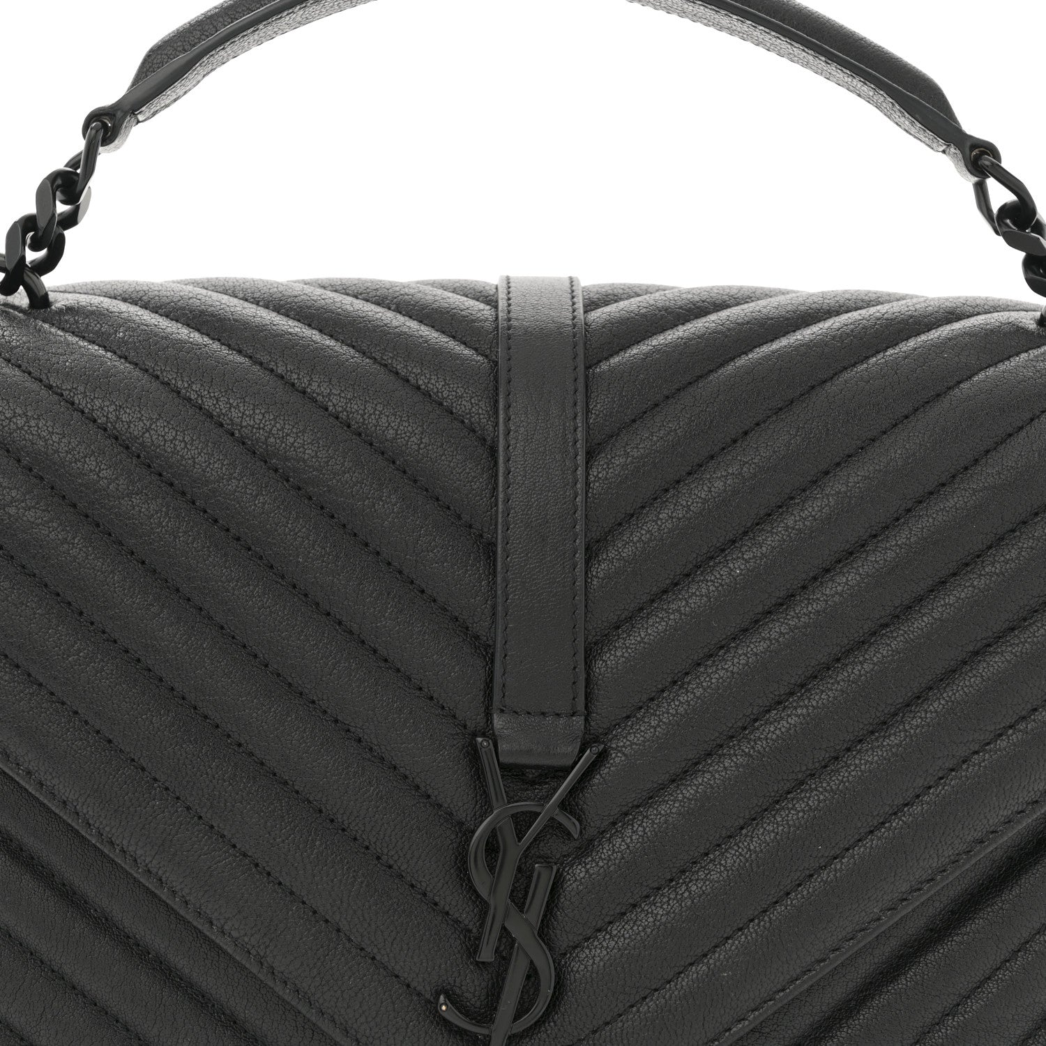 Saint Laurent Sheepskin Matelasse Chevron Monogram Monochrome Large College Satchel Black 8 of 12