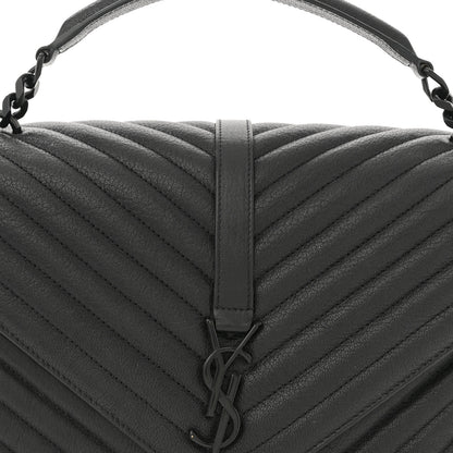 Saint Laurent Sheepskin Matelasse Chevron Monogram Monochrome Large College Satchel Black 8 of 12