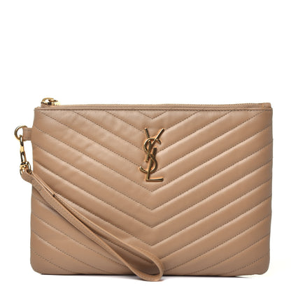 Saint Laurent Calfskin Matelasse Chevron Monogram A5 Wristlet Cork 1 of 7
