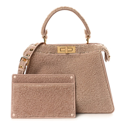 Fendi Curly Shearling Shiny Nappa Medium Peekaboo I SEE U Satchel Rosa Plaster 3 of 8