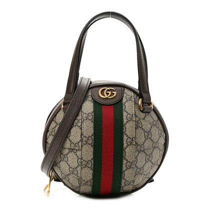 Gucci GG Supreme Monogram Textured Dollar Calfskin Web Mini Ophidia Basketball Shaped Shoulder Bag Beige Ebony New Acero 1 of 10