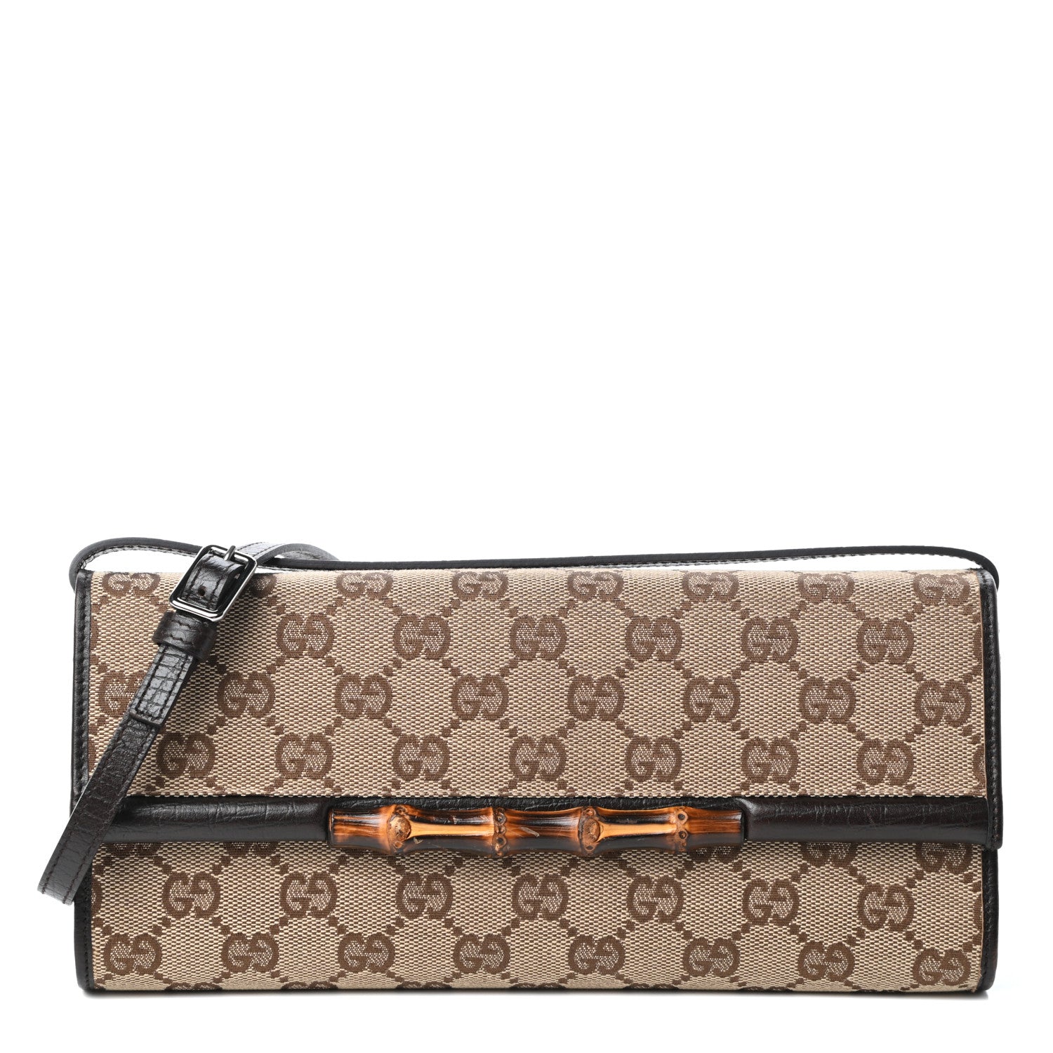 Gucci Monogram Bamboo Bar Clutch Dark Brown 1 of 9