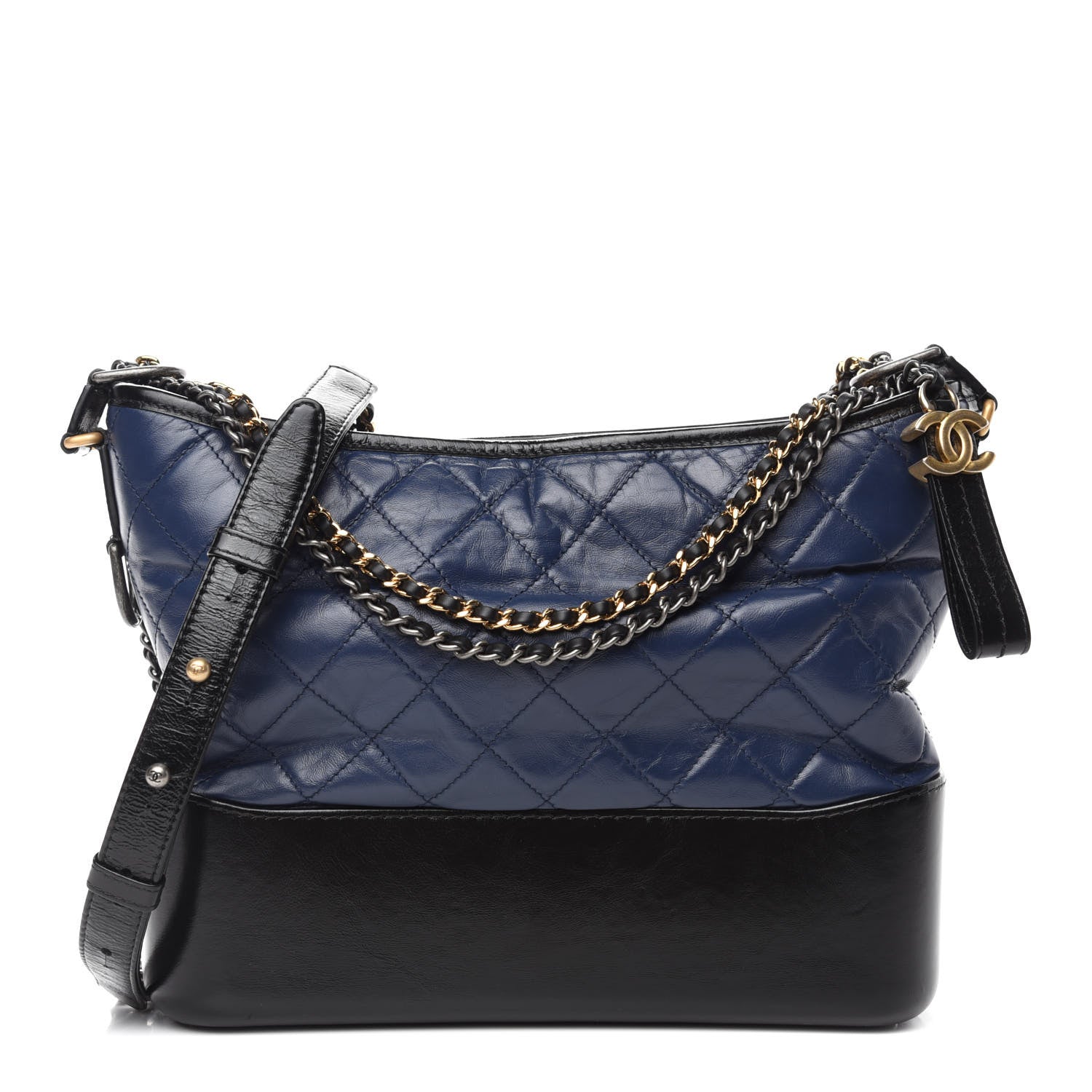 Chanel Aged Calfskin Quilted Medium Gabrielle Hobo Navy Black 1 of 10