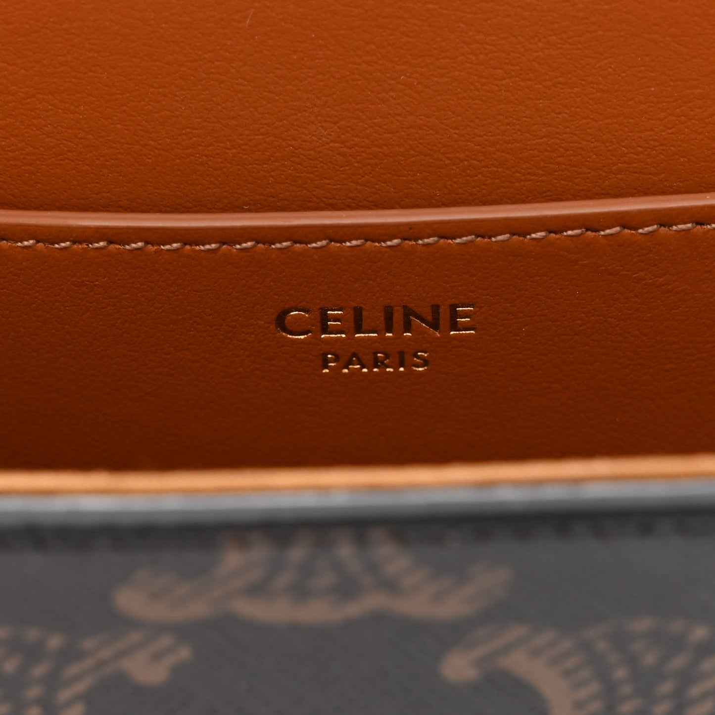 Triomphe Canvas Calfskin Tabou Clutch on Strap Tan