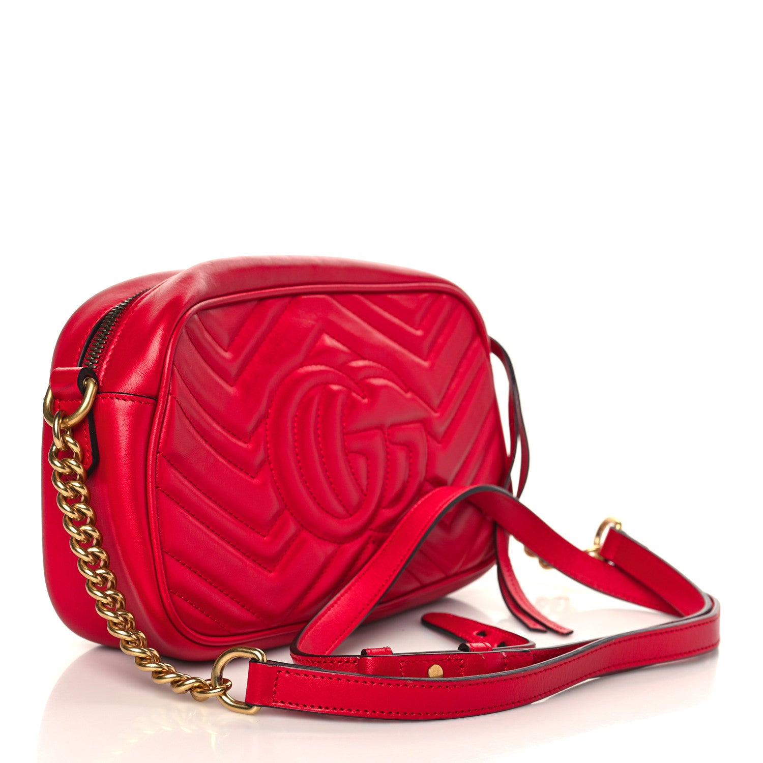 Gucci Calfskin Matelasse Small GG Marmont Chain Shoulder Bag Hibiscus Red 3 of 11