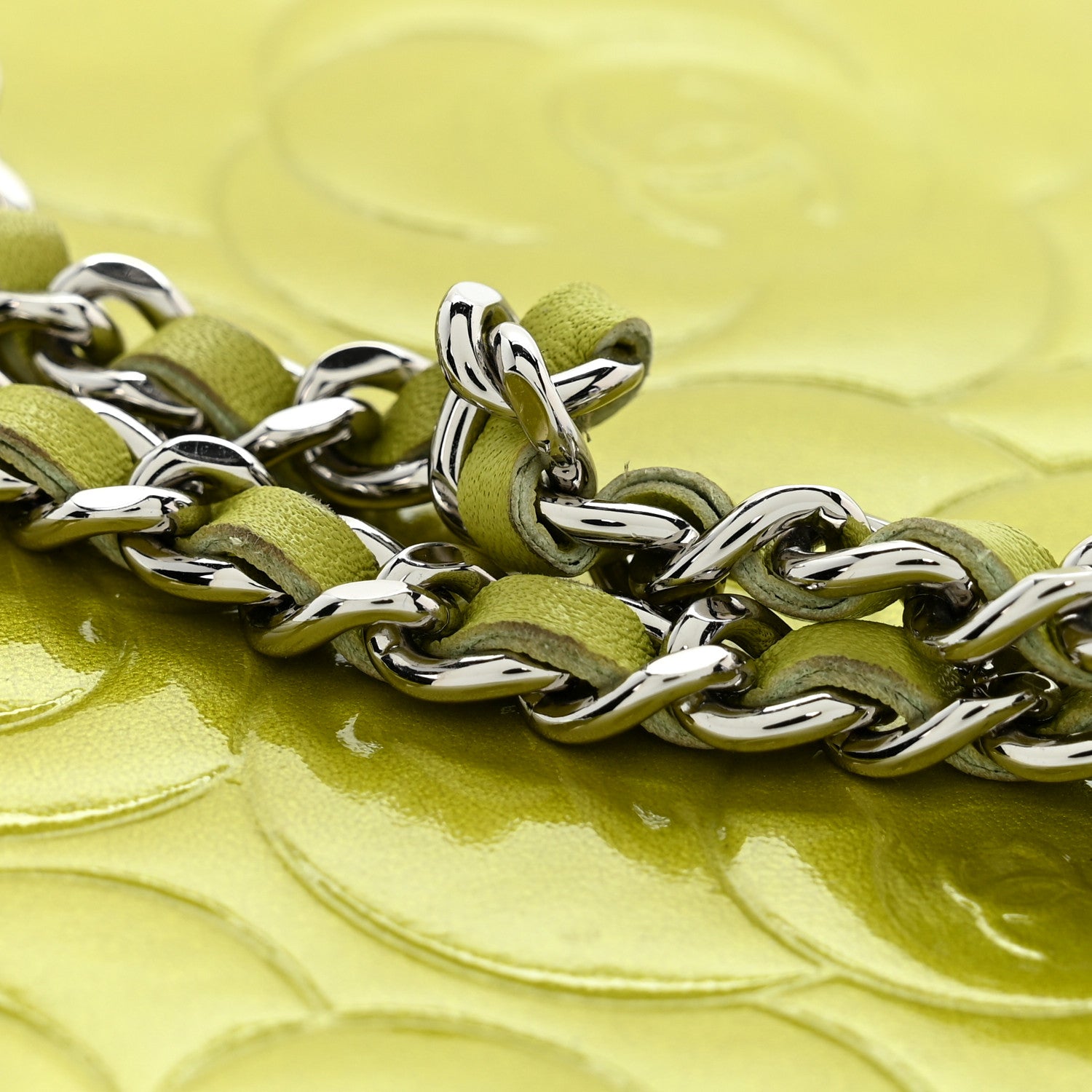 Chanel Patent Camellia Embossed Wallet on Chain WOC Green 14 of 14