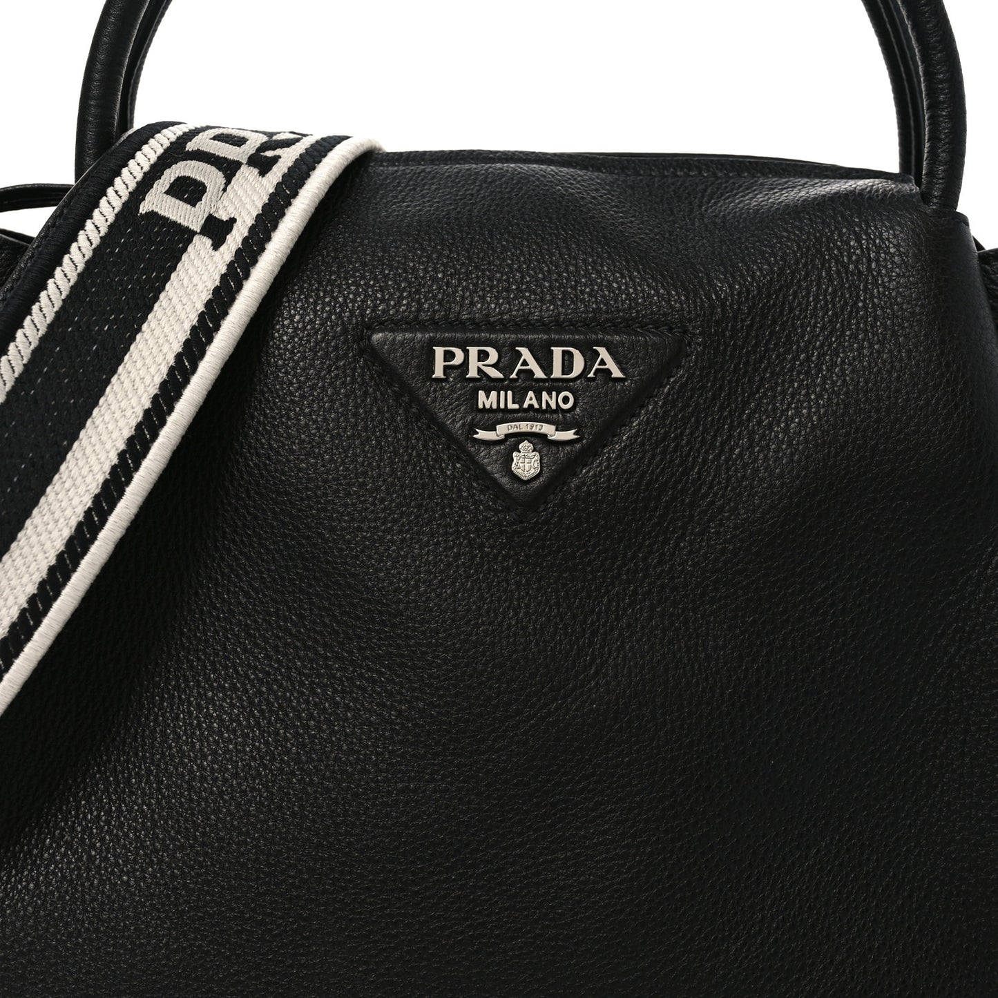 Vitello Daino Soft Medium Zippered Top Handle Bag Black