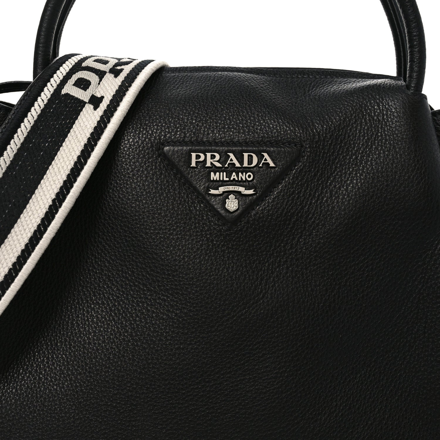 Prada Vitello Daino Soft Medium Zippered Top Handle Bag Black 6 of 8