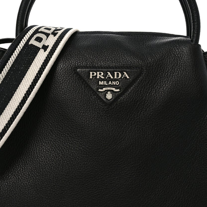 Prada Vitello Daino Soft Medium Zippered Top Handle Bag Black 6 of 8
