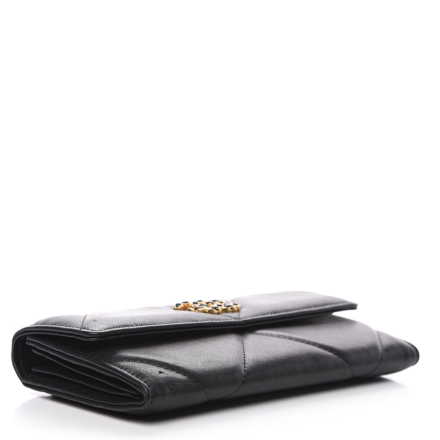 Goatskin Quilted 19 Flap Wallet Black