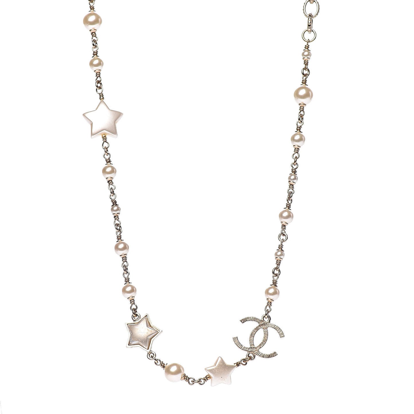 Metal Resin Pearl Star CC Necklace Gold