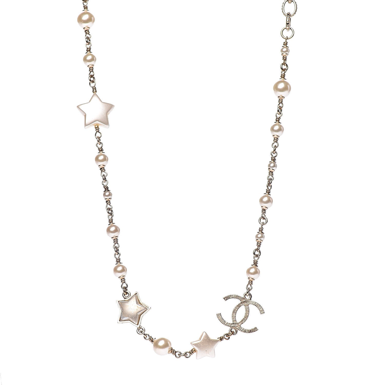 Chanel Metal Resin Pearl Star CC Necklace Gold 1 of 6