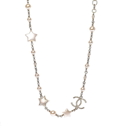 Chanel Metal Resin Pearl Star CC Necklace Gold 1 of 6