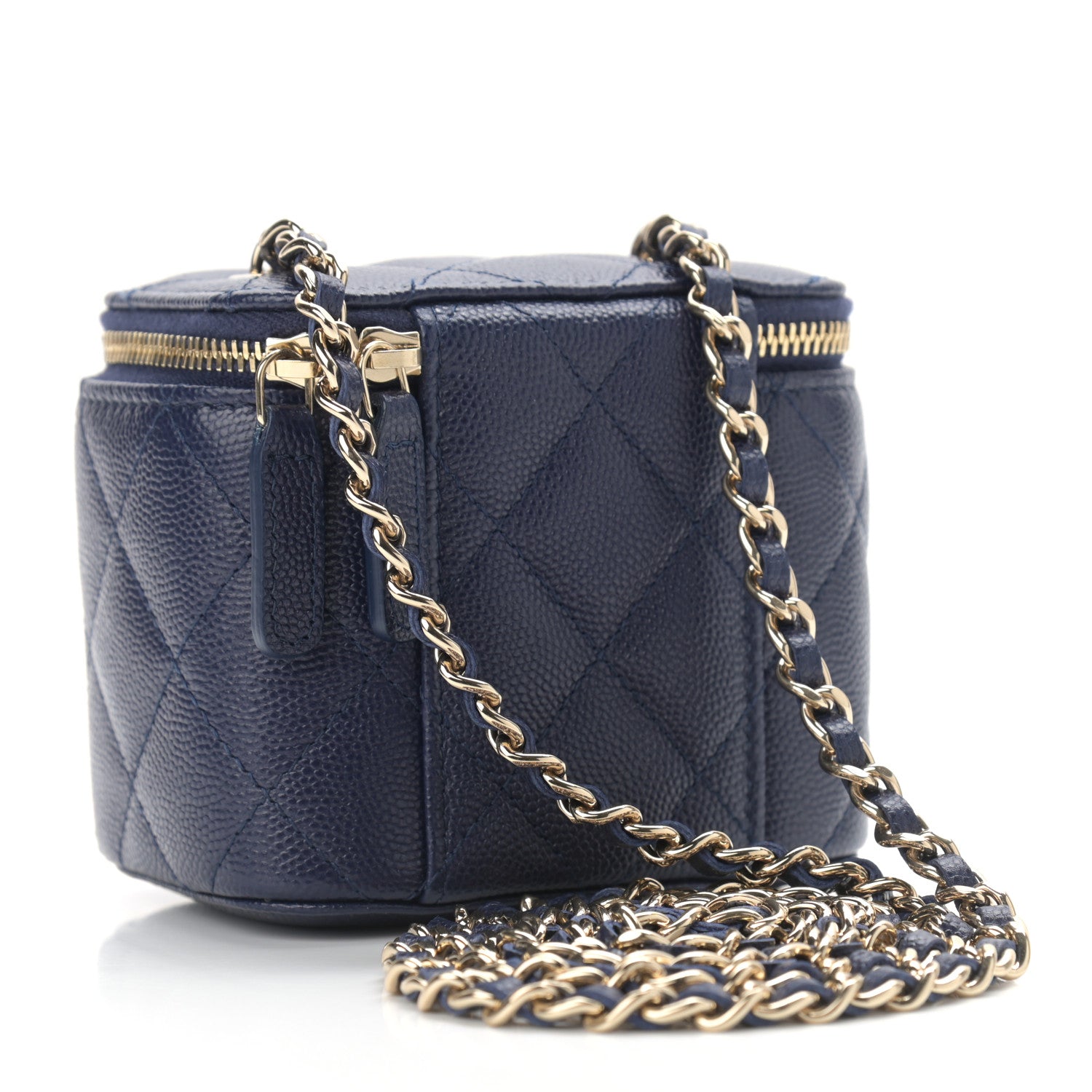 Chanel Caviar Quilted Mini Vanity Case With Chain Navy Blue 3 of 11