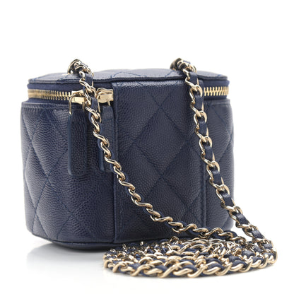 Chanel Caviar Quilted Mini Vanity Case With Chain Navy Blue 3 of 11