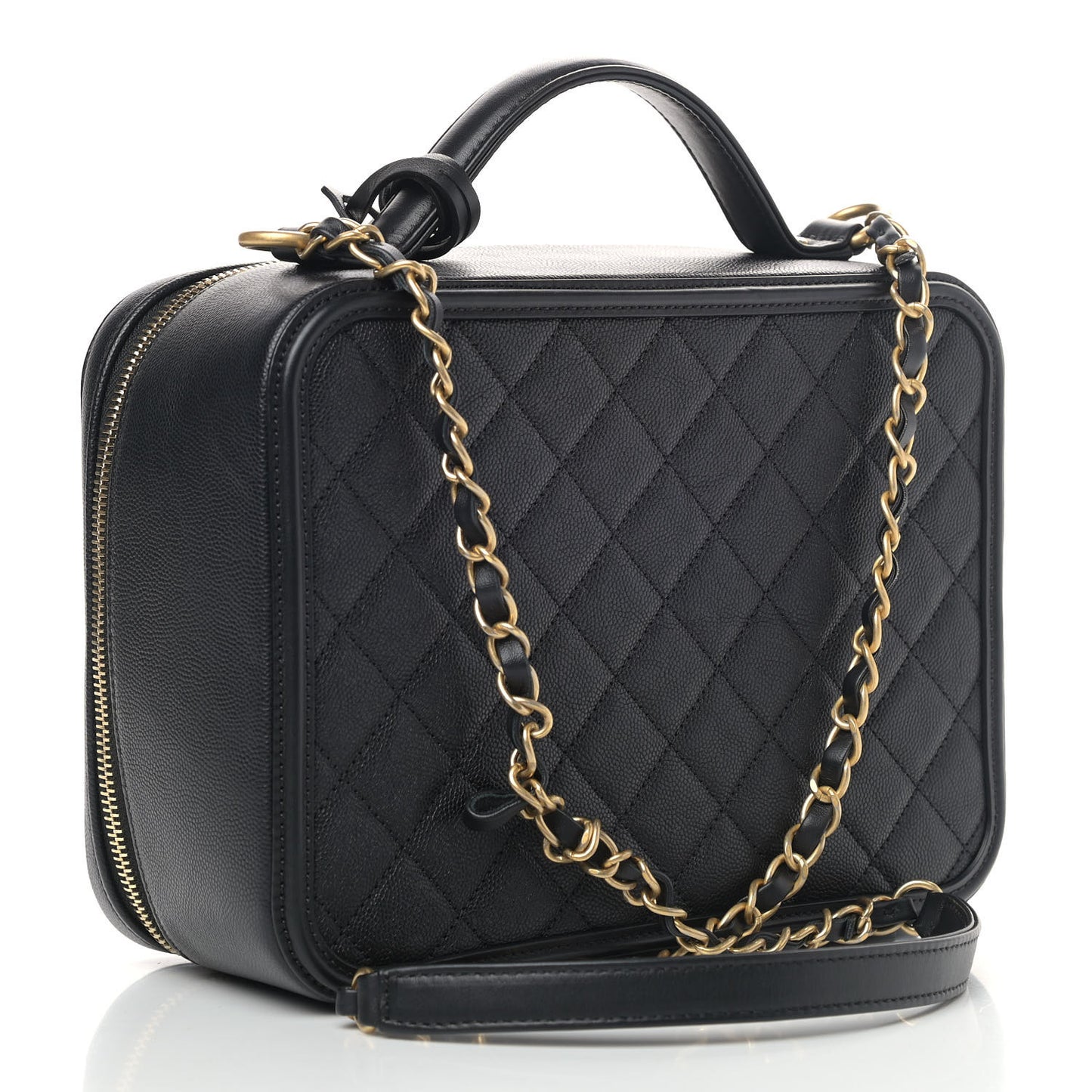 Caviar Quilted Large CC Filigree Vanity Case Black
