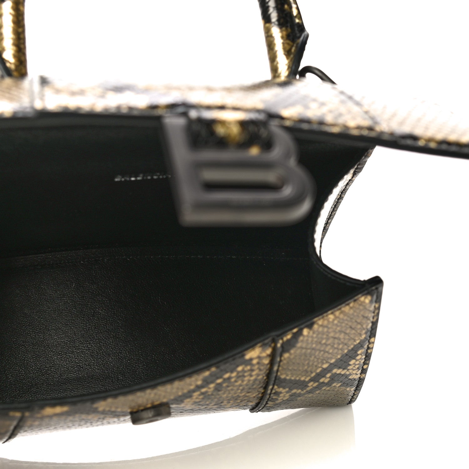 Balenciaga Shiny Calfskin Snakeskin Embossed Hourglass Top Handle Bag XS Gold Black 4 of 8
