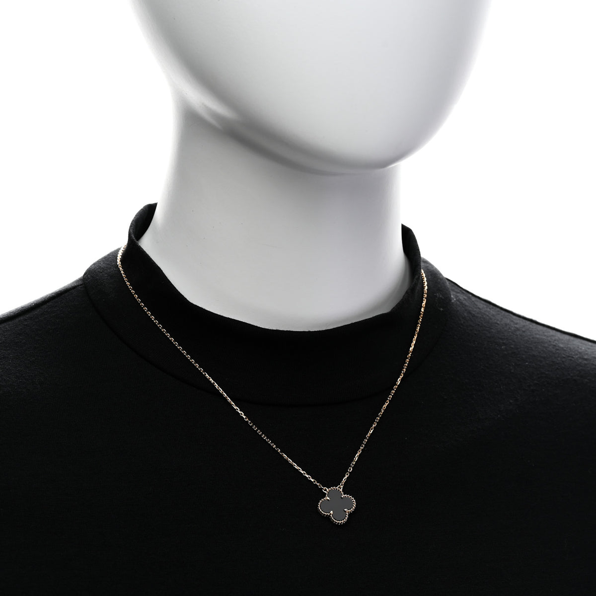 Van Cleef & Arpels 18K Yellow Gold Black Onyx Vintage Alhambra Pendant Necklace 2 of 6